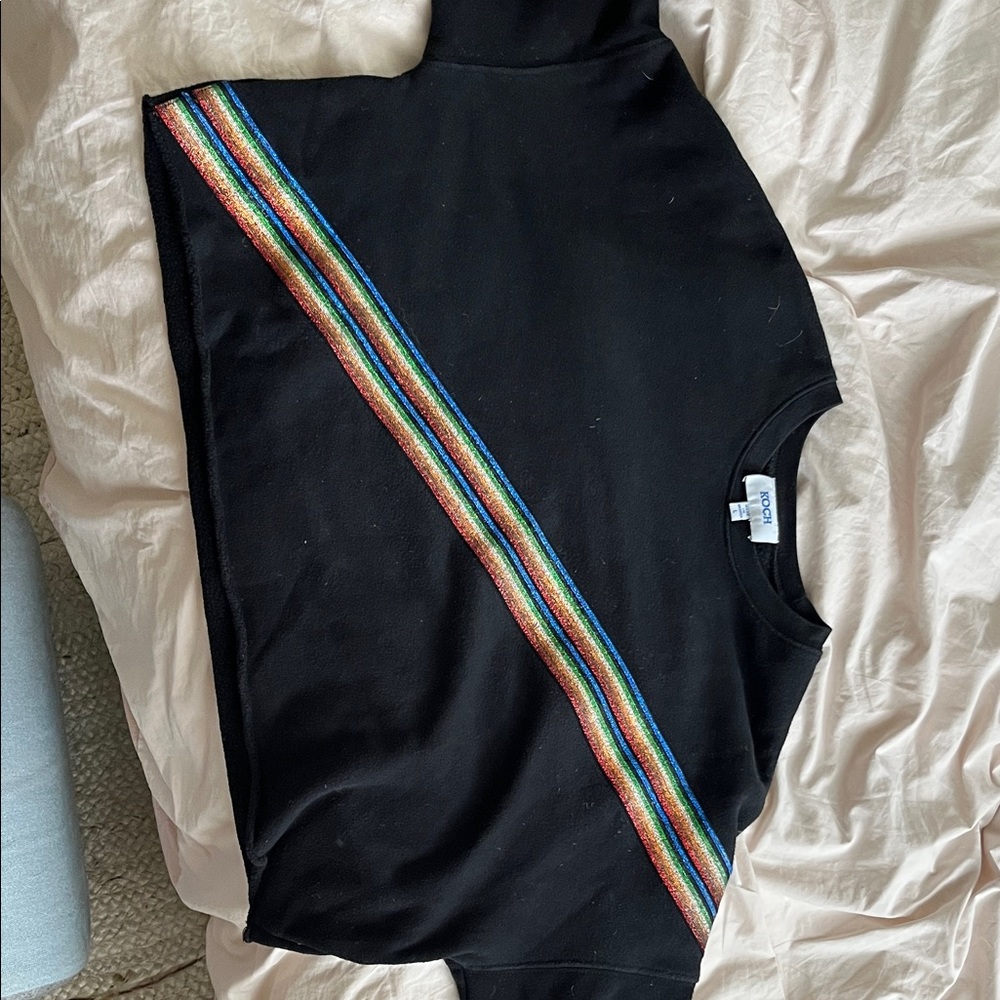 Black Long sleeve Crop Top with Rainbow Stripe